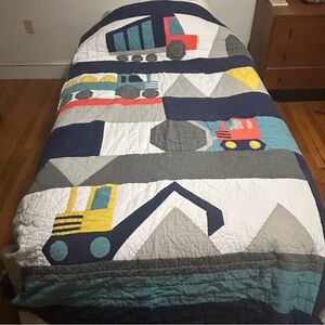 Pottery Barn Kids Construction Quilt - Navy, Yellow, Red, Teal, Gray, White